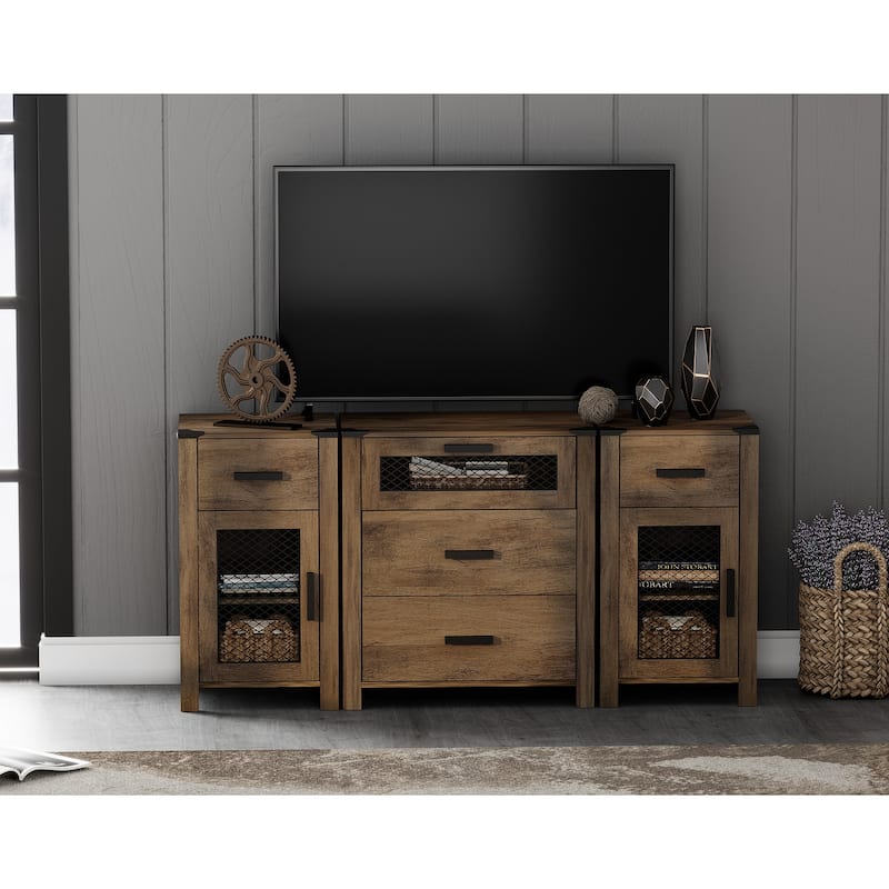 WAMPAT TV Stand with 5 Drawers and 2 Door Storage, Dresser Organizer Units with Adjustable Shelf - 1 Pack
