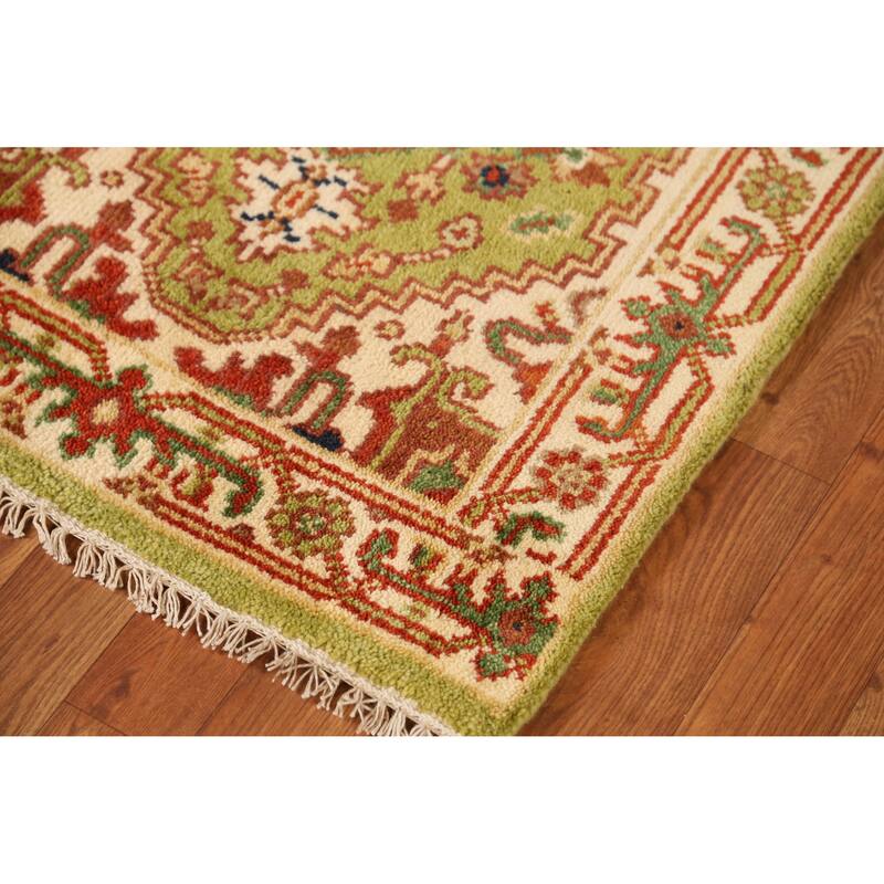 Light Green Heriz Serapi Indian Runner Rug Hand-Knotted Wool Carpet - 2'6" x 8'0"