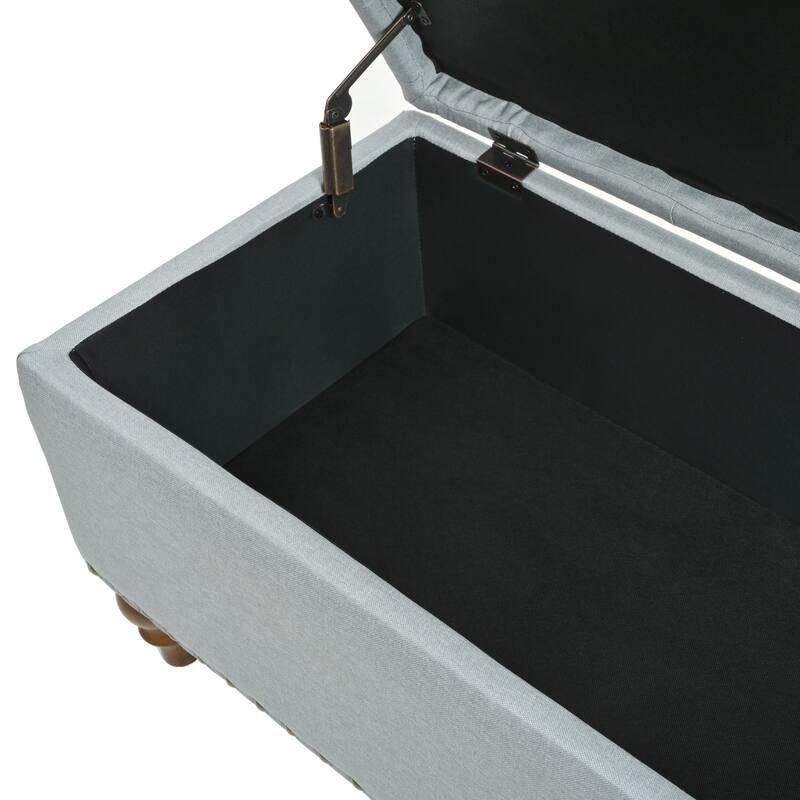 Linen Ottoman Storage Bench with Rivet Trim Around