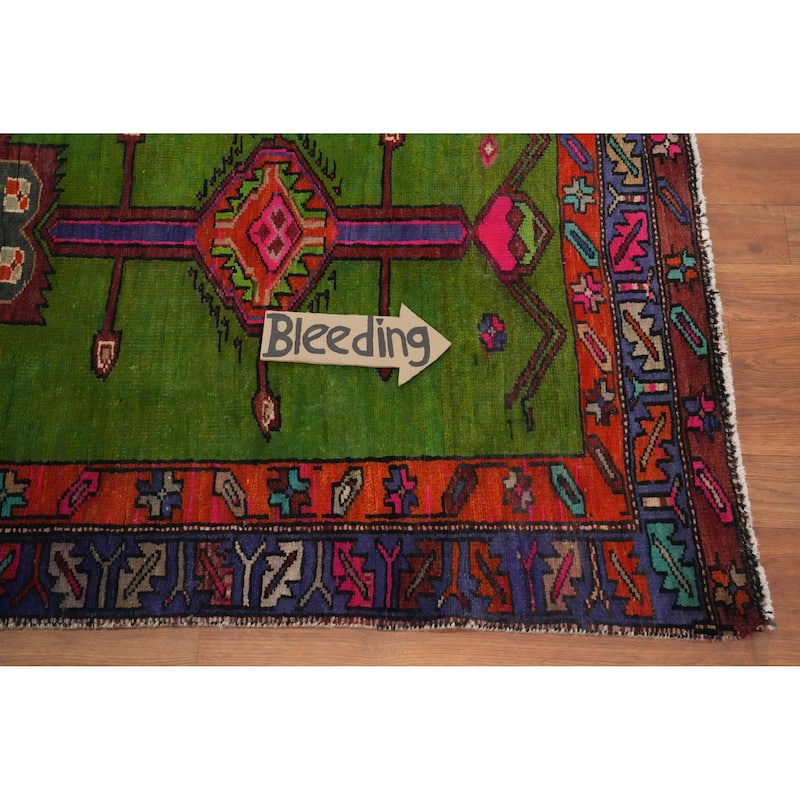 Hand Knotted Oriental 100% Wool Carpet Traditional Geometric Green Hamedan Runner Rug - 10' 3'' X 3' 0''