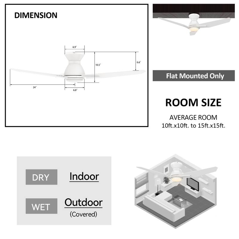 CARRO Jaiden 48" 3-Blade Smart Ceiling Fan with LED Light and Remote-Flush Mount