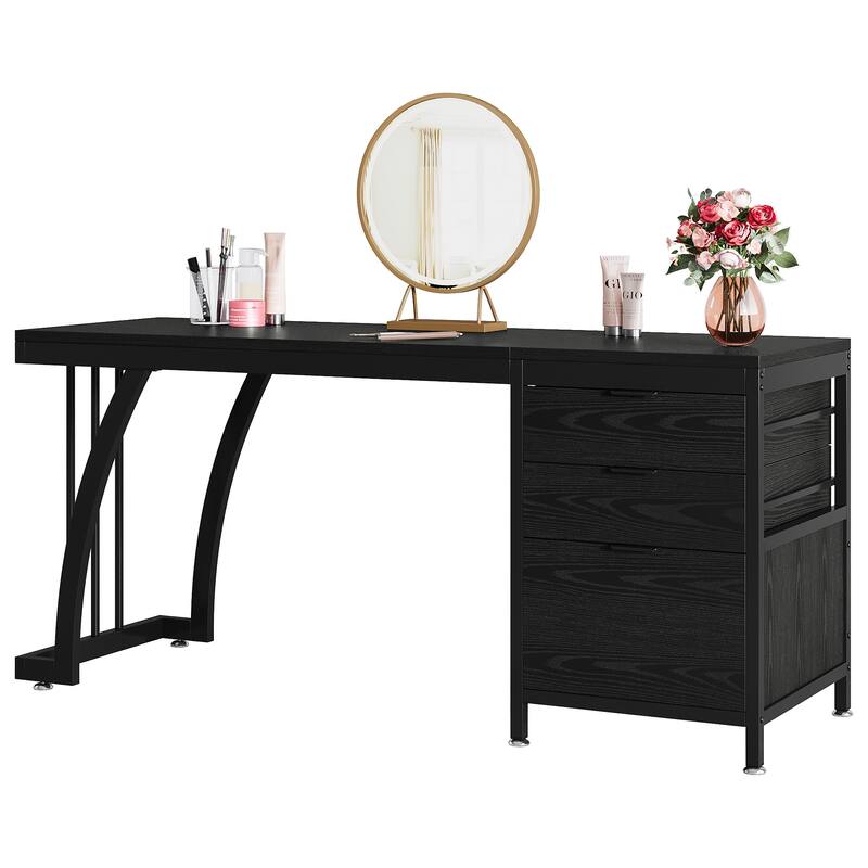 Vanity Desk 59" Dressing Table, Chic Makeup Desk with 3 Reversible Drawers for Bedroom, Home Room