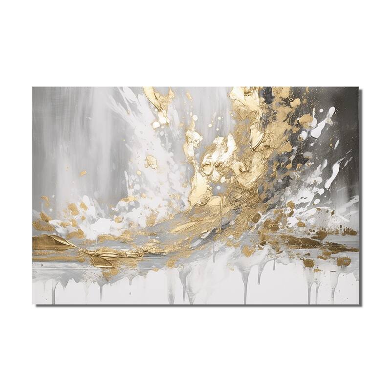 Designart "Gold and White Colliding Abstract" Abstract Painting Canvas Wall Art