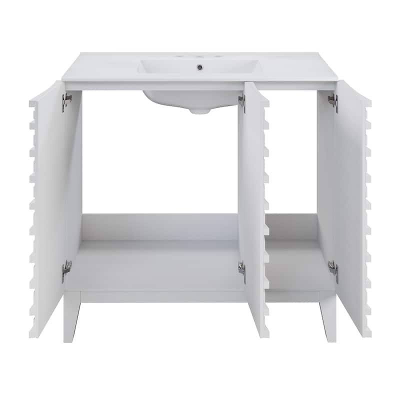 Cascade 36 In. White Oak Bathroom Vanity With White, 3-Hole Ceramic Sink Top