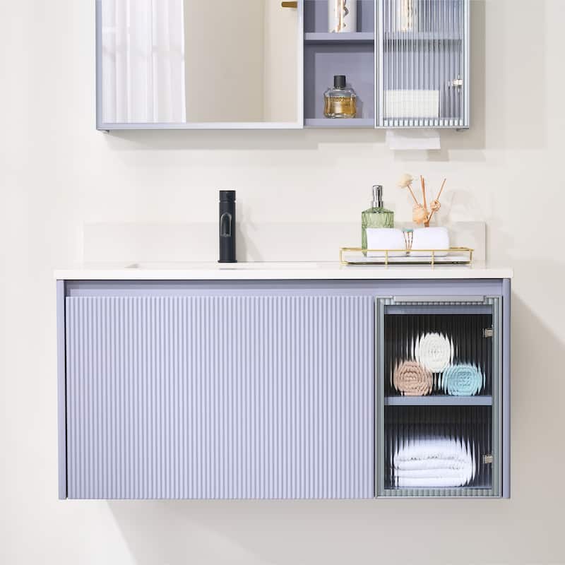 20'' H Modern Wall-Mount Bathroom Vanity With White Quartz Top and Single Sink - 40"W-Lavender