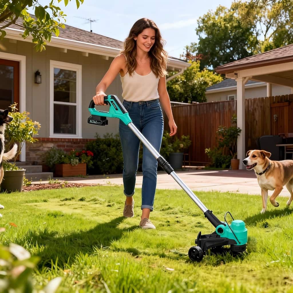 12" Cordless Weed Wacker, Grass Trimmer with Wheels, 8 pcs Spools Lines