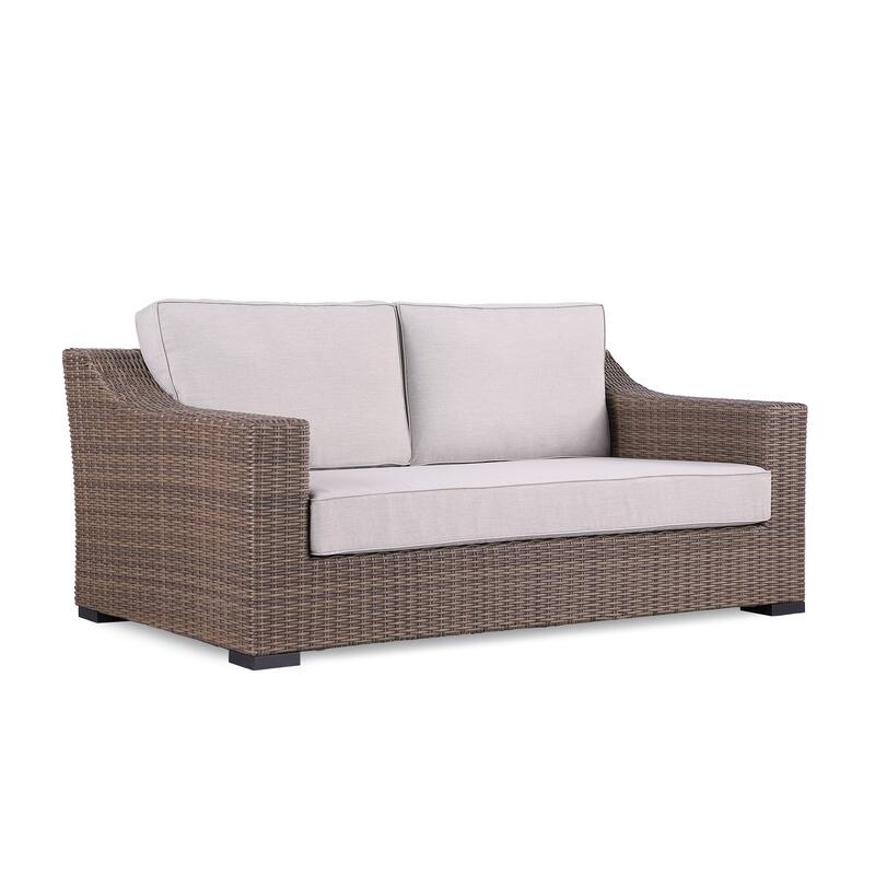 Manhattan Rustic Wicker Rattan Loveseat, Beige
