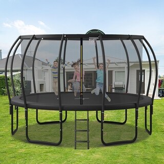 16ft Trampoline for Kids with Enclosure Upgraded ArcPole Composite Toploop Basketball Board and 12 Stakes