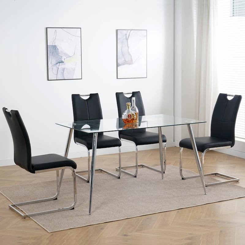 Modern Dining Chair Set - Faux Leather Padded Seats, Gold/Silver Metal Legs