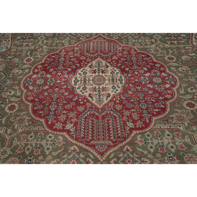 Hand Knotted Oriental 100% Wool Carpet Traditional Floral Greys & Charcoal Tabriz Area Rug - 13' 1'' X 9' 7''