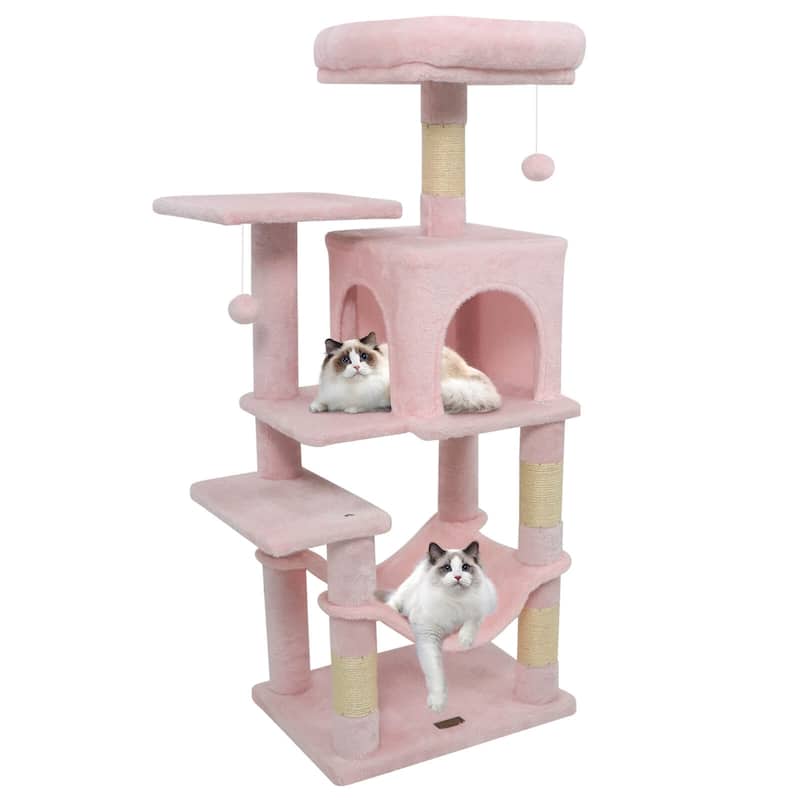 Costway 44” Tall Multi-level Cat Tree with Cushion Top Perch, - See Details - Pink