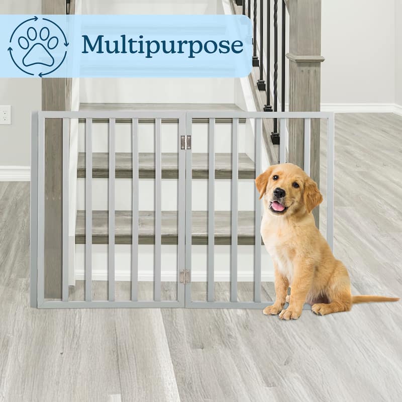 3-Panel Indoor Foldable Dog Gate - 54x24-Inch Wood Freestanding Pet Fence