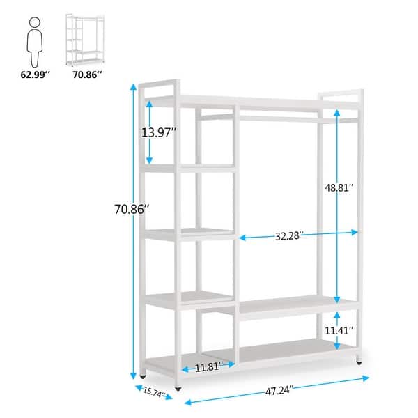 Free Standing Closet Organizer Storage Shelves and Hanging Bar Bed