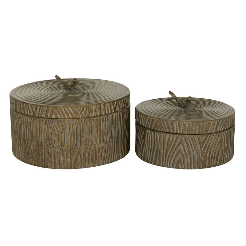 Bronze Metal Carved Bird Living Room Decorative Jars (Set of 2)