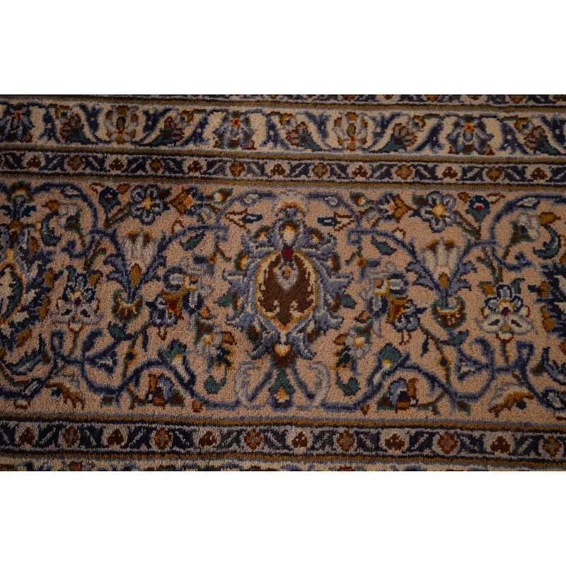 Ivory Floral Kashan Persian Vintage Area Rug Handmade Wool Carpet - 9'10"x 13'2"