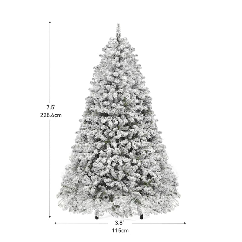 Snow Flocked Artificial Full 6/7.5/9ft Christmas Pine Tree with 8 Light-Modes, 800 Branch Tips, and Foldable Base for Home