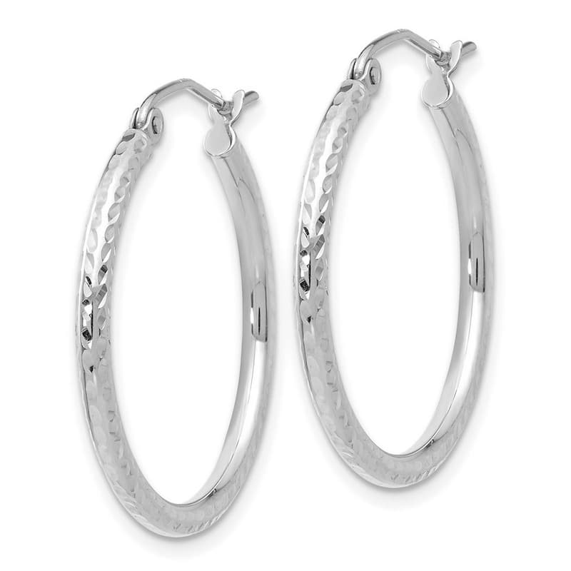 Curata 14k White Gold Diamond Cut 20x2mm Round Tube Hoop Earrings