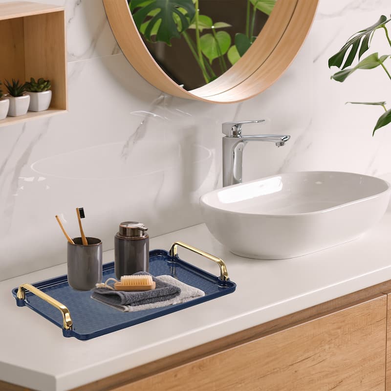 2Pcs Plastic Serving Tray with Golden Handle 8.9"x3.9" Decorative Tray - 8.9" x 3.9"