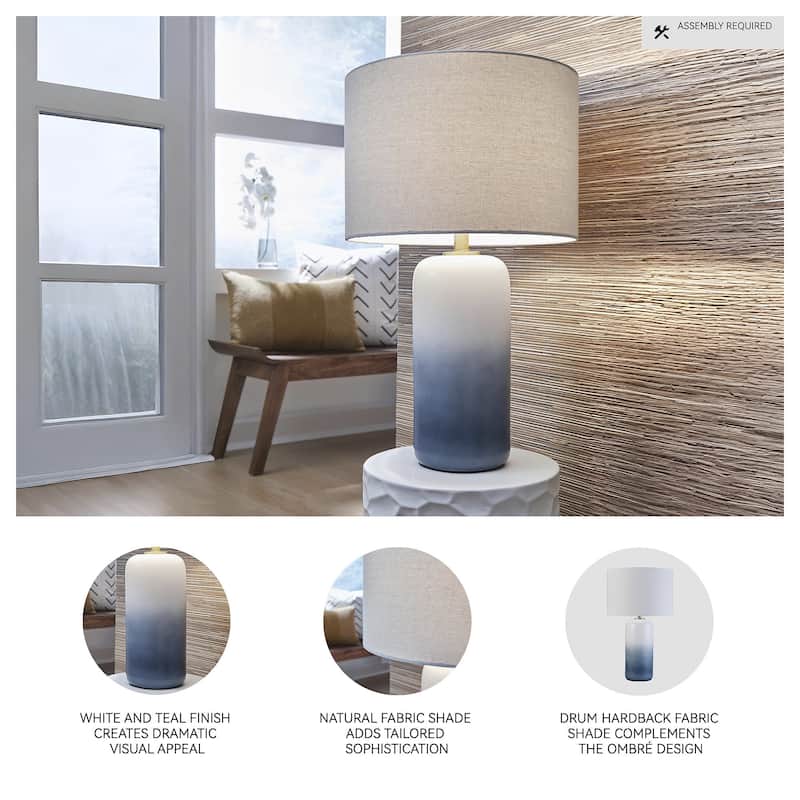 Ashley Furniture Lemrich White & Teal Ceramic Table Lamp - 15"W x 15"D x 26"H