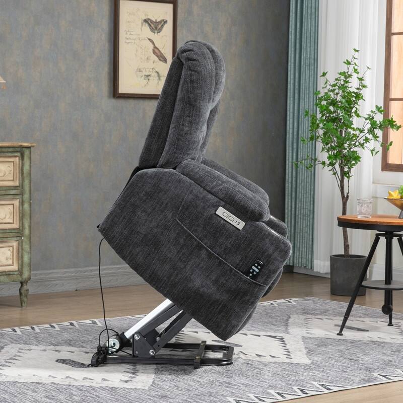 Overstuffed Large Power Lift Recliner with Massage and Heating for Elderly,2 Cup Holders and USB Ports