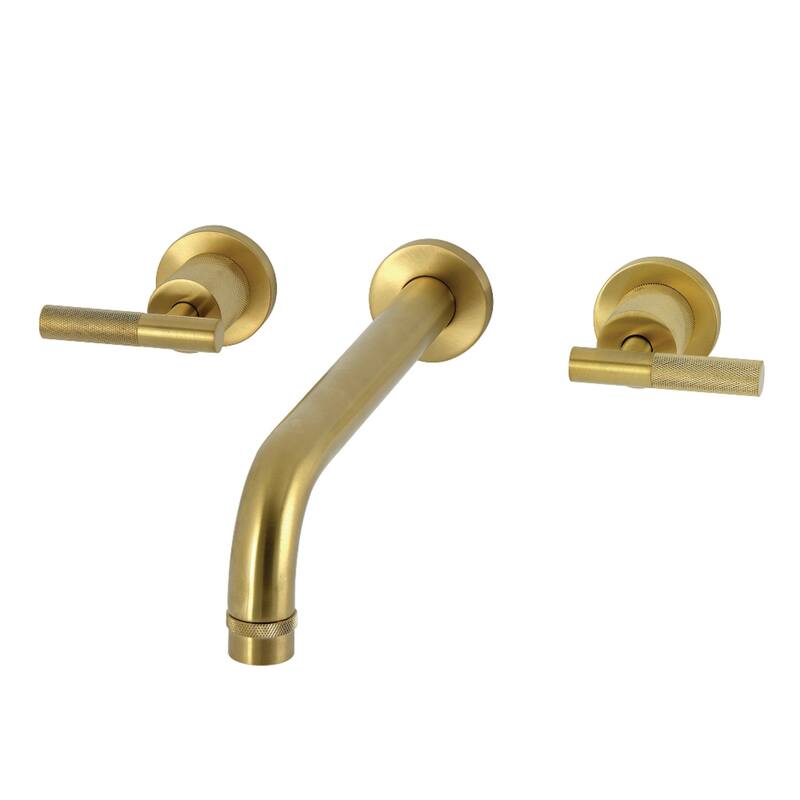 Kingston Brass Convergent Two-Handle Wall Mount Roman Tub Faucet with Knurled Handle - Brushed Brass