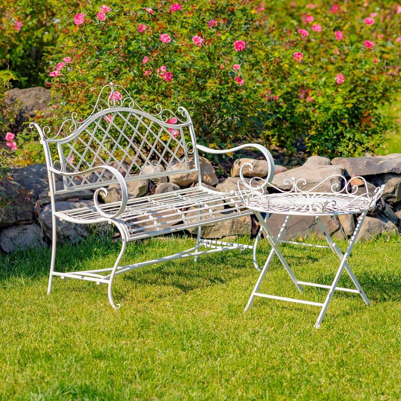 Iron Garden Bench "Stephania" in Antique White