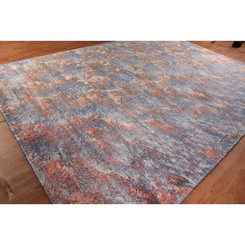 Modern Abstract Indian Large Rug Hand-Knotted Wool Carpet - 9'8"x 13'6"