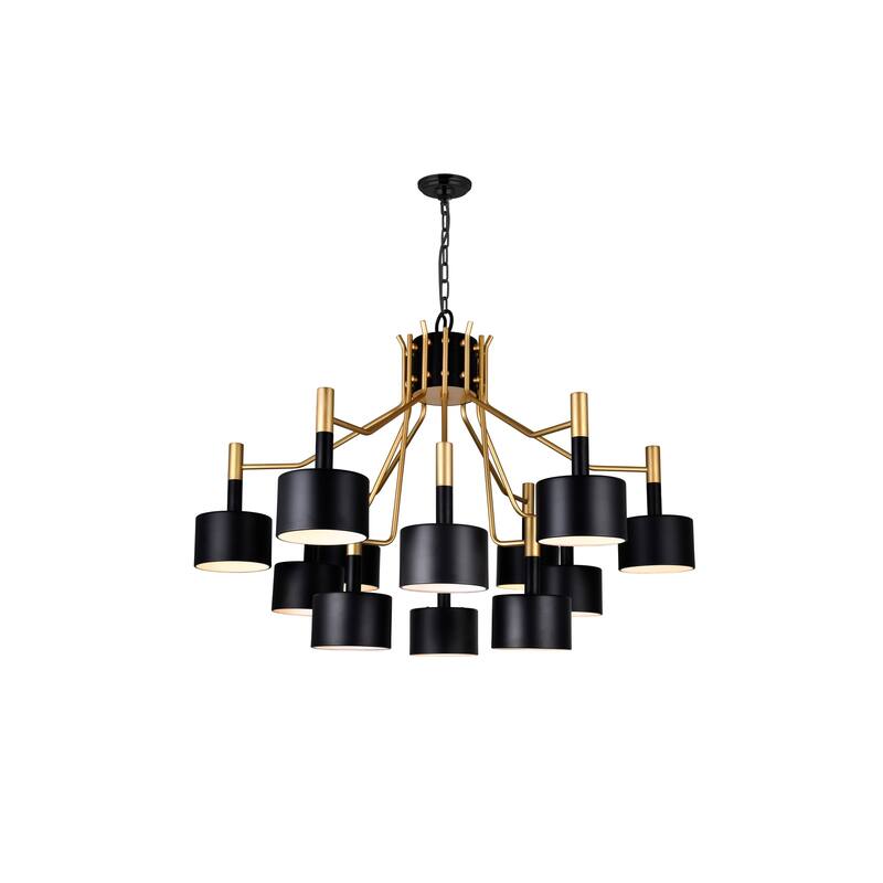 Corna 12 Light Down Chandelier With Matte Black & Satin Gold Finish - Matte Black - Matte Black