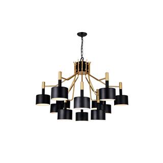 Corna 12 Light Matte Black & Satin Gold Down Chandelier - Matte Black