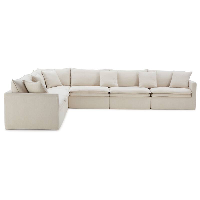 Furniture of America Caspian 6-Seater FSC & OEKO TEX Sectional Sofa with Feather Blend Cushions