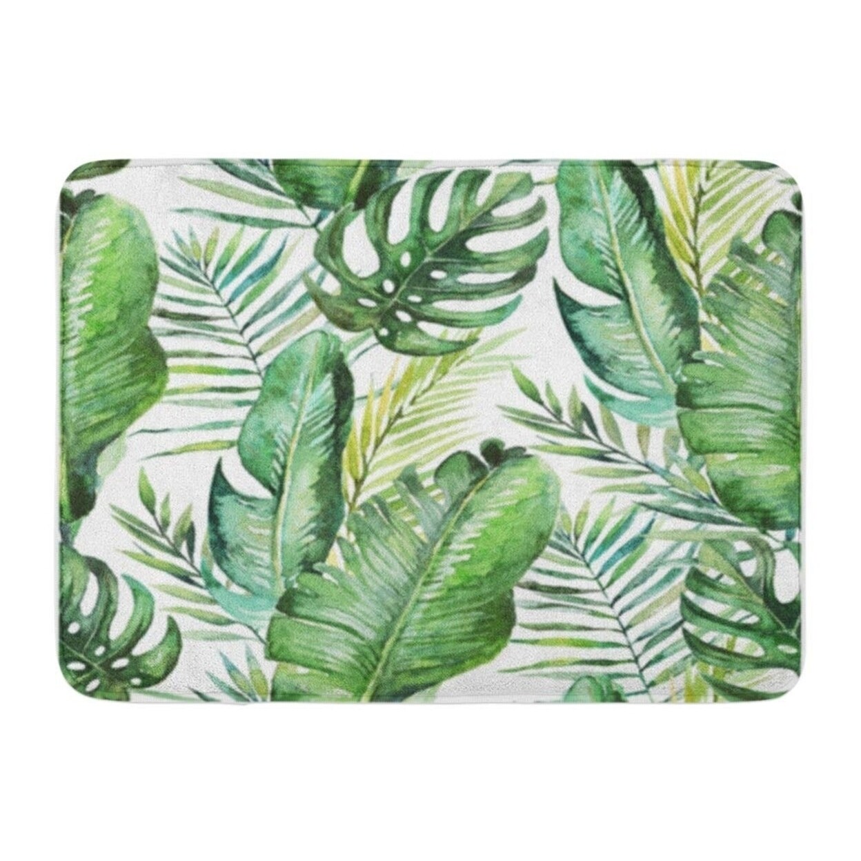 Shop Green Tropical Palm Fern Leaves On Watercolor Hand Jungle Doormat Floor Rug Bath Mat 23 6x15 7 Inch Multi Overstock 31777110