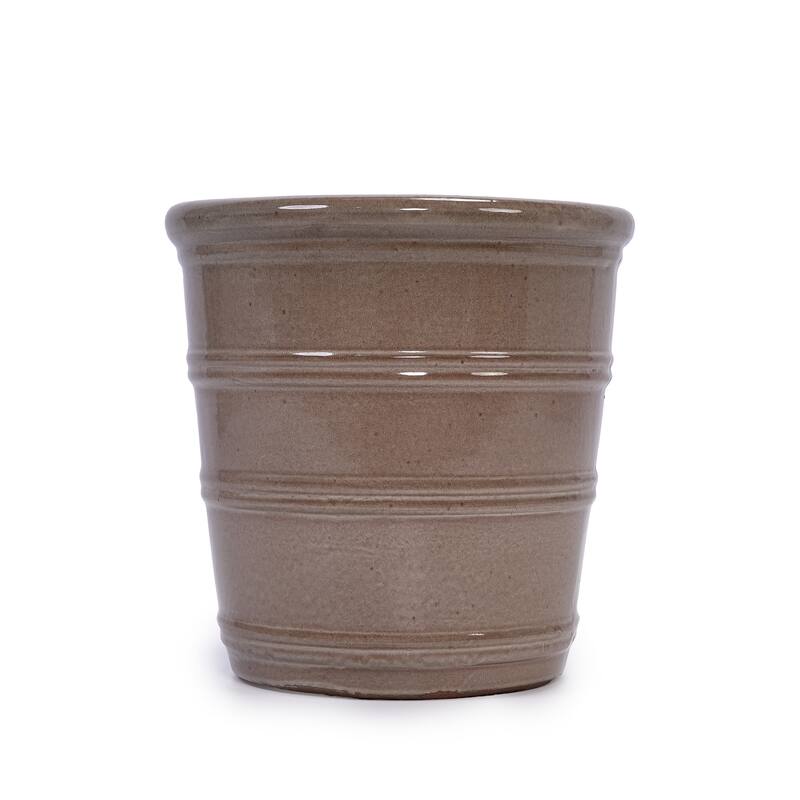 Handmade Glazed Ceramic Planter Set of 3, 16/13/10 Inch Diameter, Horizontal Rib Design