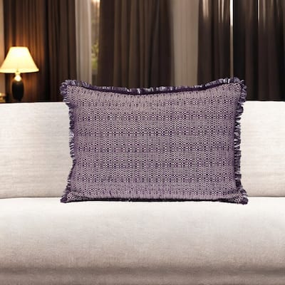HomeRoots 14" X 20" Purple and White Striped Cotton Throw Pillow With Fringe