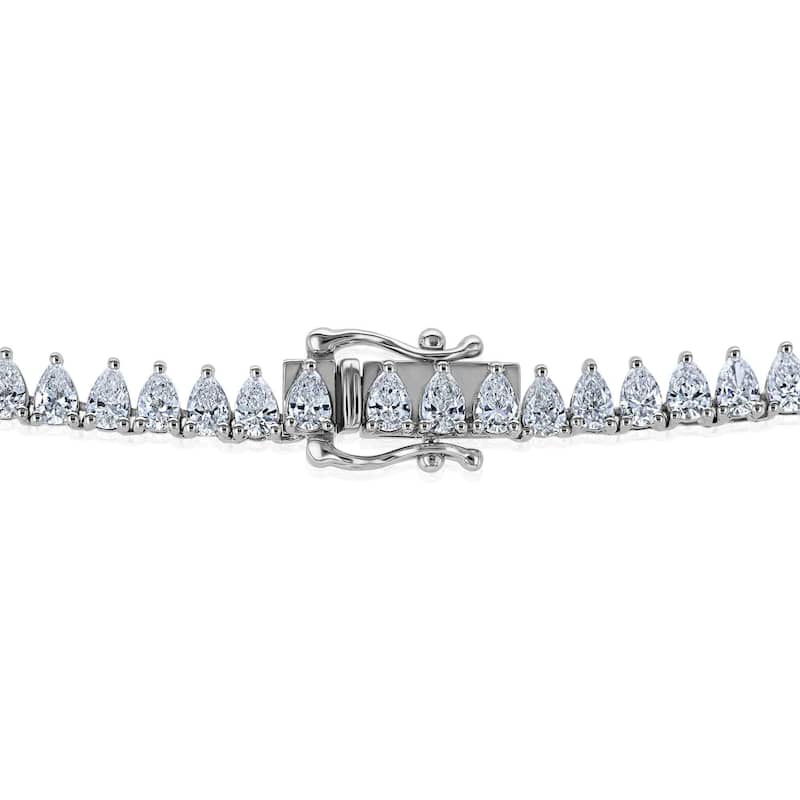 Kobelli 26 Carat Lab Grown Diamond 18k Solid White Gold Pear-cut Tennis Eternity Necklace (EF/VS)
