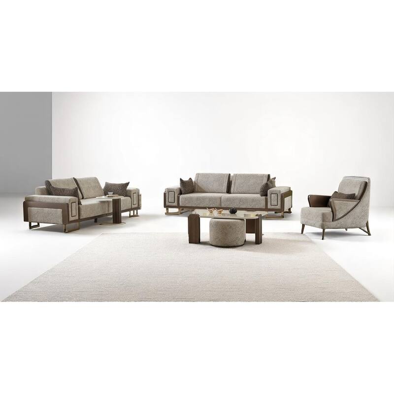 Neliz 5 Pieces Living Room Sets 2 Sofa 1 Chair 1 Coffe Table 1 End Table - Beige