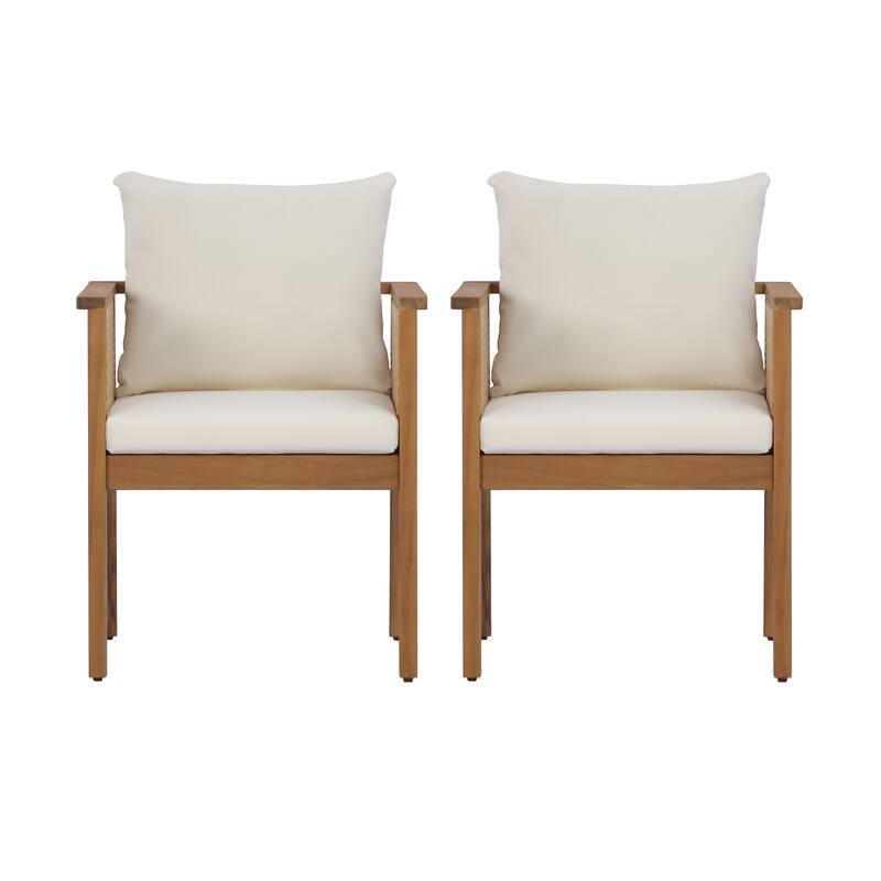 Christopher Knight Home - Set of 2 Mid-Century Modern Acacia Wood Dining Chairs with Handwoven Wicker Back and Washable Cushions