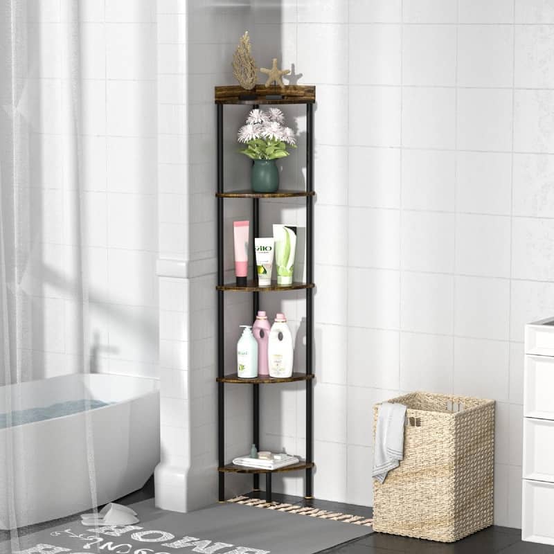 5 Tier Corner Shelf with Drawer Storage - 15.75"D x 11"W x 65.33"H