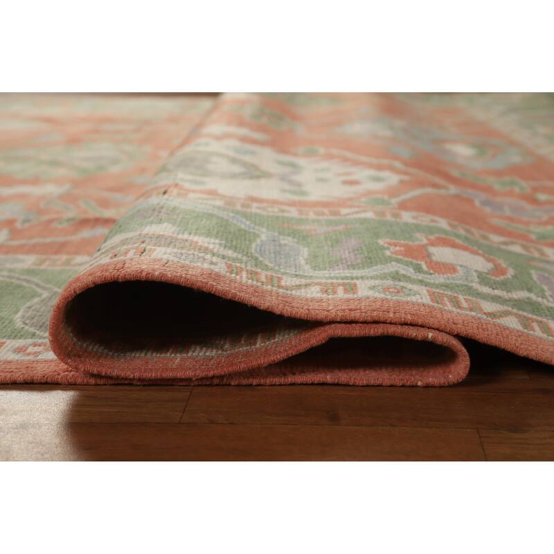 Hand Knotted Oriental 100% Wool Carpet Transitional All-Over Oranges & Rust Oushak Area Rug - 8' 10'' X 6' 1''