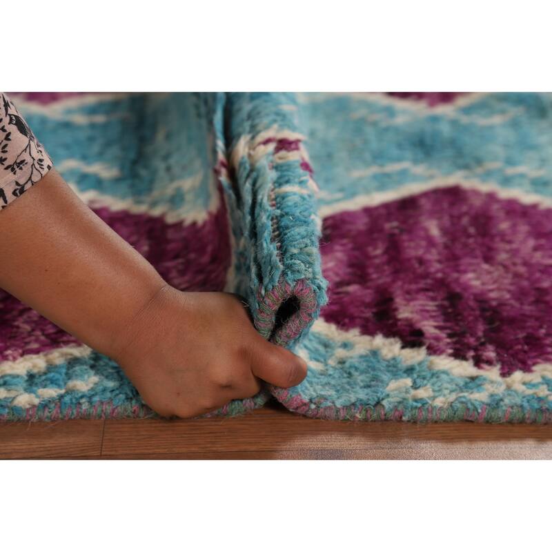 Geometric Moroccan Accent Rug Hand-Knotted Wool Carpet - 2'10" x 5'4"
