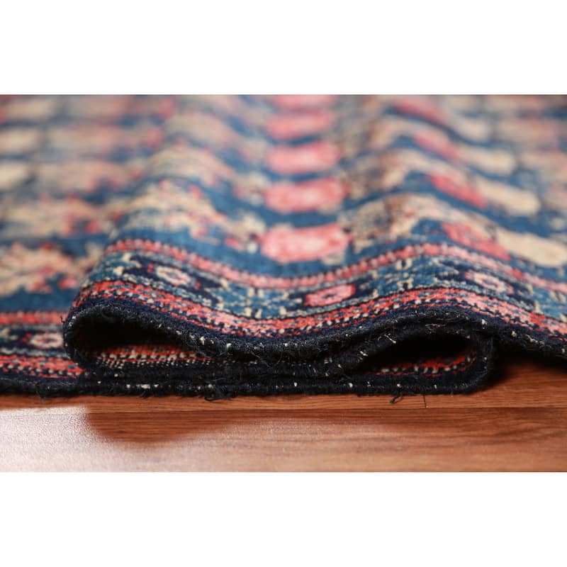 Hand Knotted Oriental 100% Wool Carpet Traditional All-Over Navy Blue & Blues Senneh Area Rug - 6' 3'' X 4' 3''
