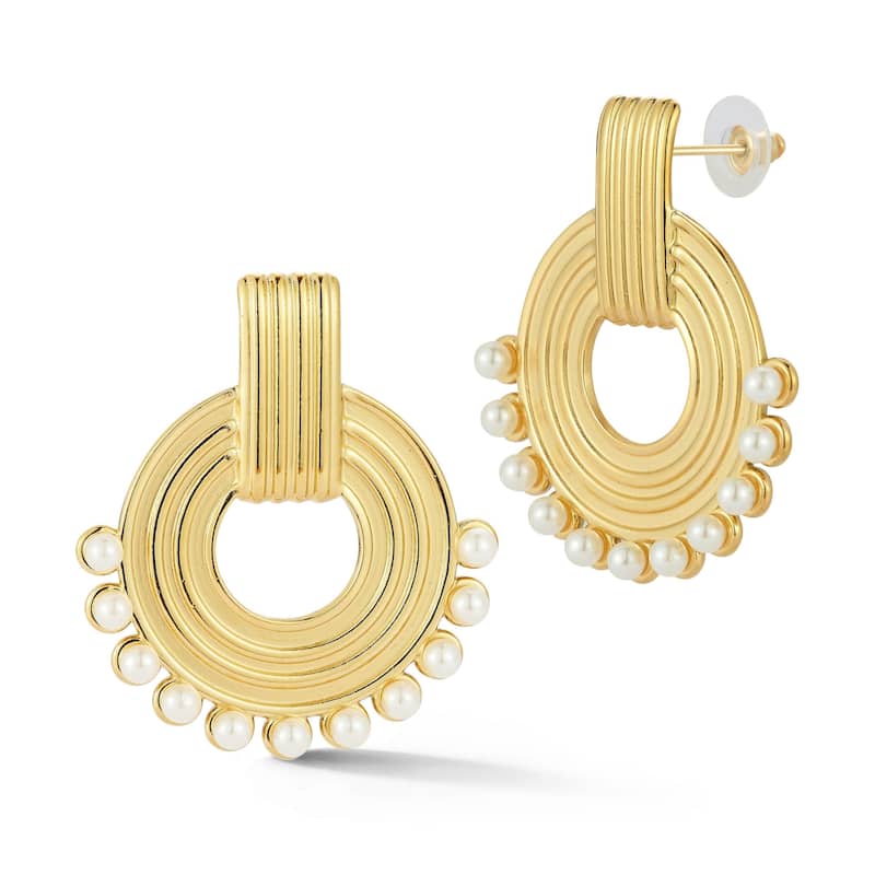 Chloe & Madison Pearl Ribbed Stationary Door Knocker Earrings - Yellow