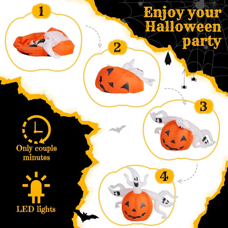 5.9ft Halloween Inflatable Pumpkin Ghost with LED Lights Outdoor Yard Decoration