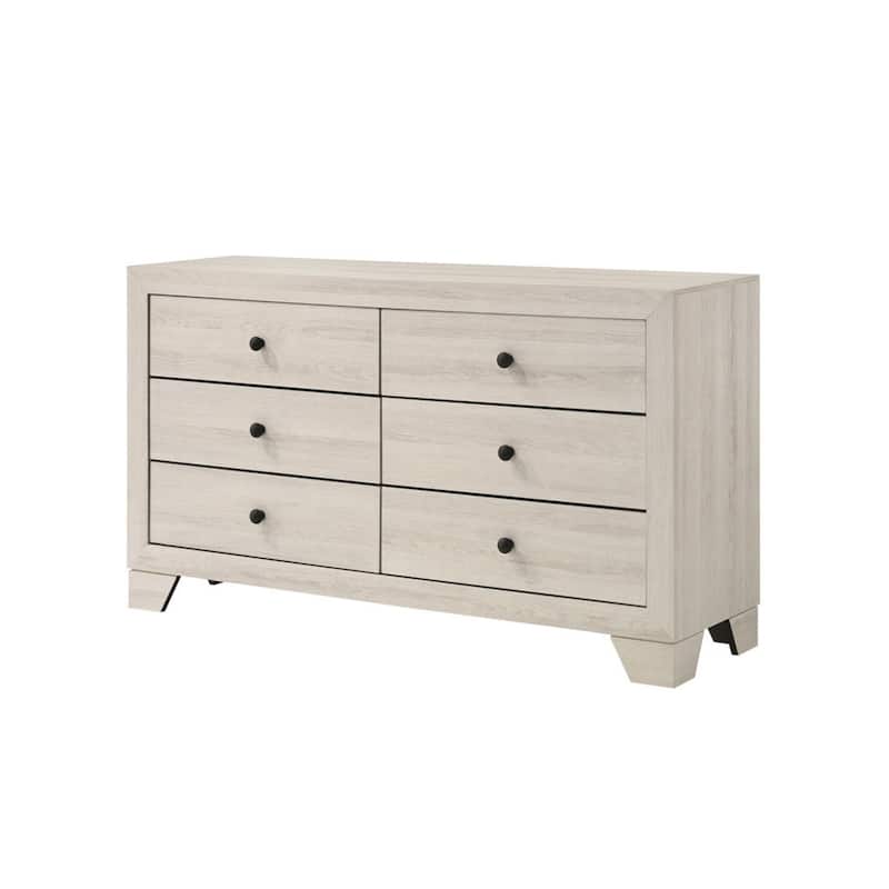 Cuzzy Wide Dresser and Mirror Set with 6 Drawers, White Wood