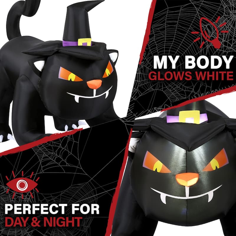 Haunted Hill Farm 6-ft. Wide Prelit Inflatable Black Cat with Witch Hat