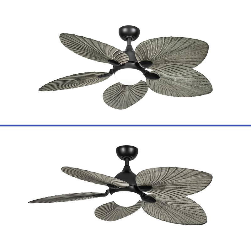 Silent Operation Tropical Ceiling Fan - 52 Inch, DC Motor, 6-Speed, Remote Control faux wood grain palm leaf blades - 52"