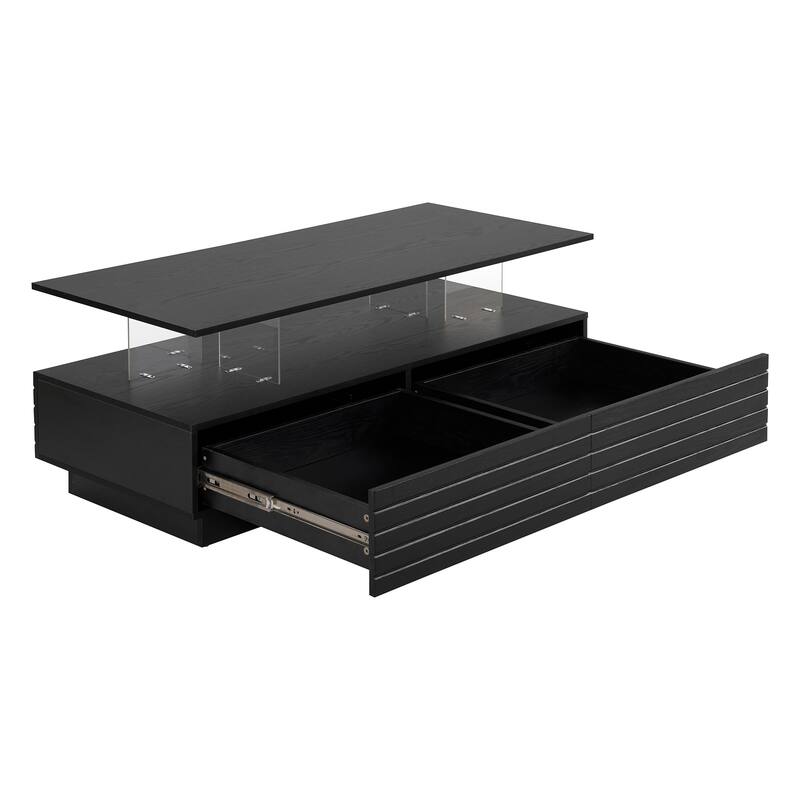 47.2" MDF LED Coffee Table with Multi-Color Lighting and Two Drawers