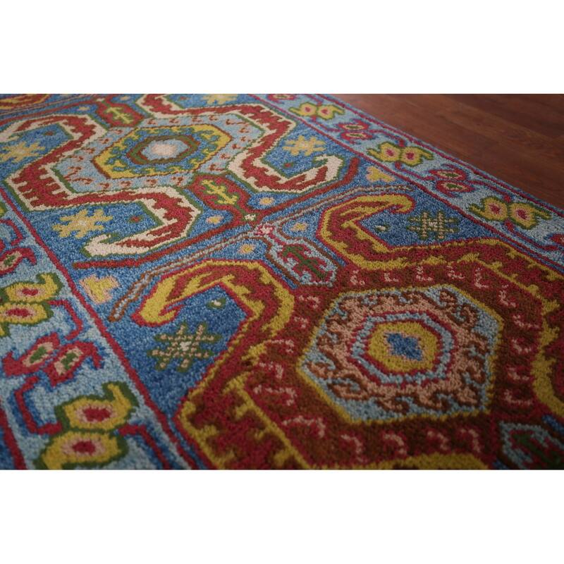 Geometric Blue Kazak Oriental Runner Rug Handmade Wool Carpet - 2'5"x 9'10"