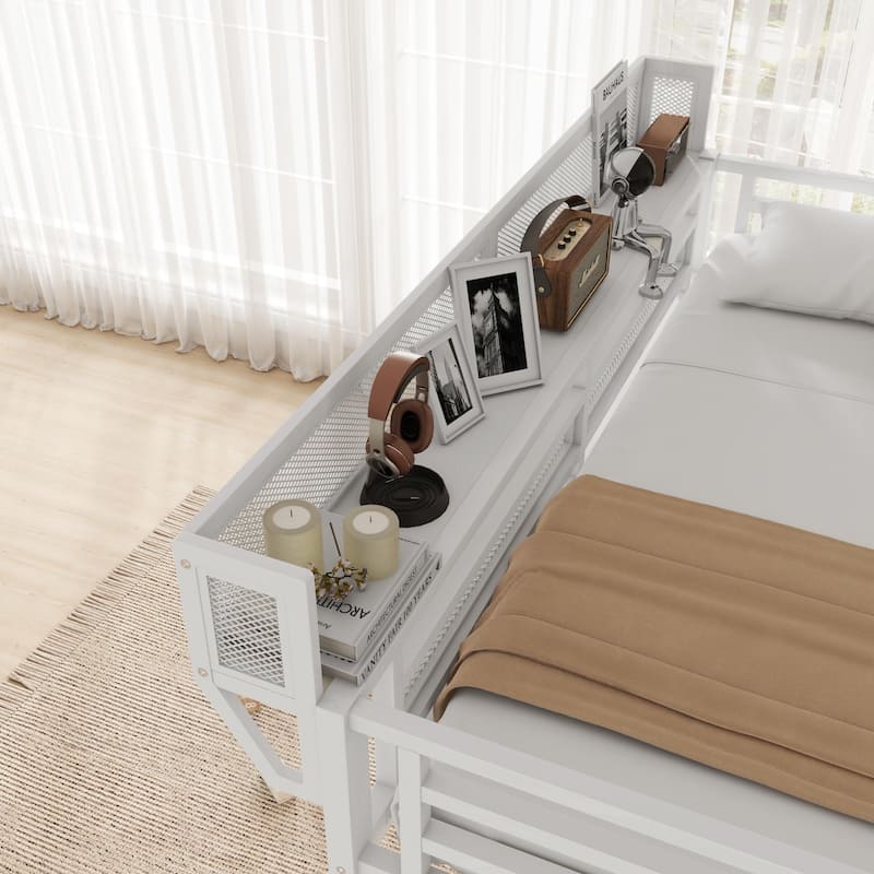 Metal Loft Bed with Desk and Charging Station