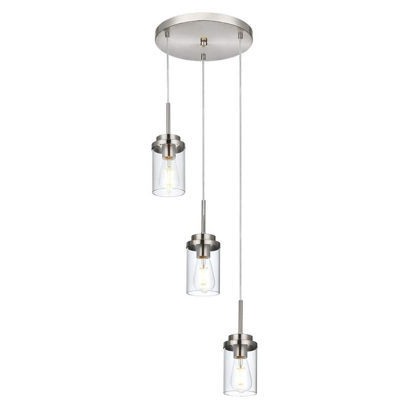 3-Light Farmhouse Brushed Nickel Pendant Lights Kitchen Island, Light Fixtures Ceiling Hanging with Clear Glass Shade