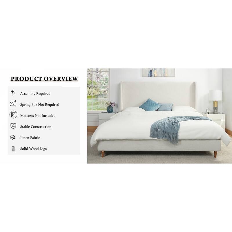 Queen Size Bed Frame High Headboard Upholstered Platform Bed